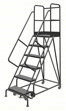 KD 6 Step Steel Rolling Ladder: 60 In Platform Height, 20 In Platform Deep, 16 In Platform Wide, Perforated, 27 In Bottom Wide