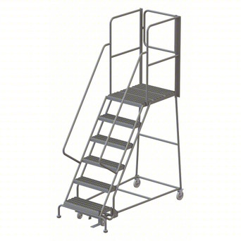 KD 6 Step Steel Rolling Ladder: 60 In Platform Height, 30 In Platform Deep, 24 In Platform Wide, Serrated, 35 In Bottom Wide