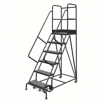 KD 6 Step Steel Rolling Ladder: 60 In Platform Height, 30 In Platform Deep, 24 In Platform Wide, Perforated, 35 In Bottom Wide