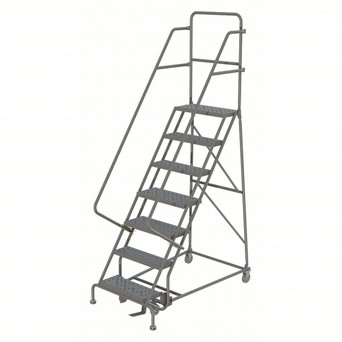 KD 7 Step Steel Rolling Ladder: 70 In Platform Height, 10 In Platform Deep, 16 In Platform Wide, Perforated, 27 In Bottom Wide
