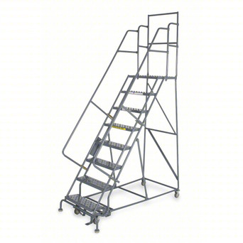 KD 7 Step Steel Rolling Ladder: 70 In Platform Height, 20 In Platform Deep, 24 In Platform Wide, Serrated, 35 In Bottom Wide