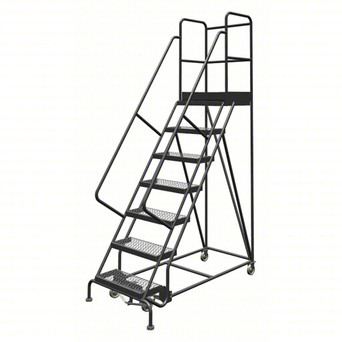 KD 7 Step Steel Rolling Ladder: 70 In Platform Height, 30 In Platform Deep, 24 In Platform Wide, Serrated, 35 In Bottom Wide