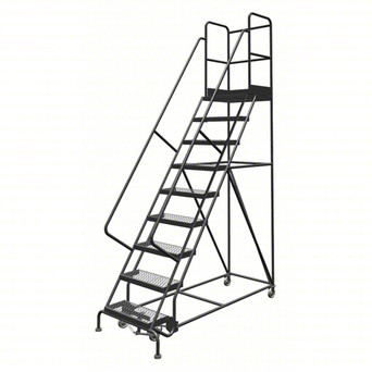 KD 9 Step Steel Rolling Ladder: 90 In Platform Height, 30 In Platform Deep, 24 In Platform Wide, Serrated, 35 In Bottom Wide