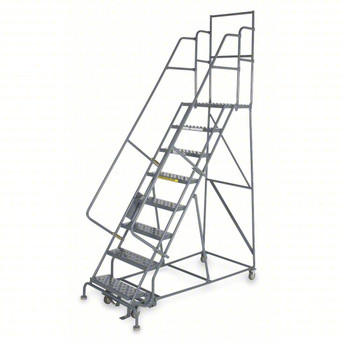 KD 12 Step Steel Rolling Ladder: 120 In Platform Height, 20 In Platform Deep, 24 In Platform Wide, Perforated, Gray, 12 Steps