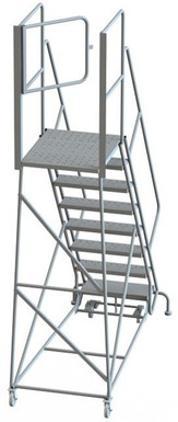 KD 13 Step Steel Rolling Ladder: 130 In Platform Height, 30 In Platform Deep, 24 In Platform Wide, Perforated, Gray, 13 Steps