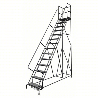 KD 14 Step Steel Rolling Ladder: 140 In Platform Height, 30 In Platform Deep, 24 In Platform Wide, Perforated, Gray, 14 Steps