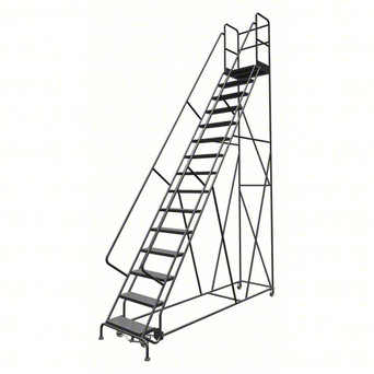 KD 15 Step Steel Rolling Ladder: 150 In Platform Height, 30 In Platform Deep, 24 In Platform Wide, Perforated, Gray, 15 Steps