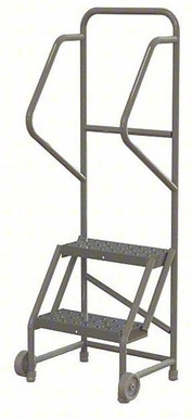 2-Step Tilt and Roll Industrial and Warehouse Steel Ladder with Perforated Tread, 16-Inch Wide Steps
