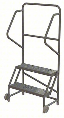2-Step Tilt and Roll Industrial and Warehouse Steel Ladder With Perforated Tread, 24" Wide Steps