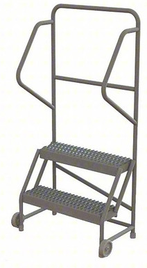 2-Step Tilt and Roll Industrial and Warehouse Steel Ladder With Grip Strut Tread, 24" Wide Steps