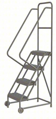 4-Step Tilt and Roll Industrial and Warehouse Steel Ladder with Grip Strut Tread, 16-Inch Wide Steps