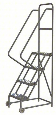 4-Step Tilt and Roll Industrial and Warehouse Steel Ladder with Perforated Tread, 16-Inch Wide Steps