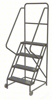 4-Step Tilt and Roll Industrial and Warehouse Steel Ladder With Perforated Tread, 24" Wide Steps