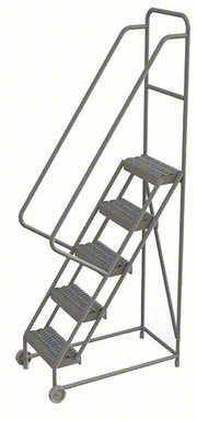 5-Step Tilt and Roll Industrial and Warehouse Steel Ladder with Grip Strut Tread, 16-Inch Wide Steps