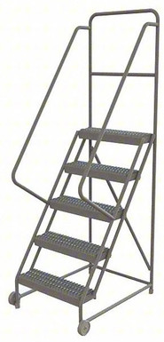 5-Step Tilt and Roll Industrial and Warehouse Steel Ladder With Grip Strut Tread, 24" Wide Steps