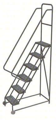 6-Step Tilt and Roll Industrial and Warehouse Steel Ladder with Perforated Tread, 16-Inch Wide Steps