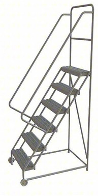6-Step Tilt and Roll Industrial and Warehouse Steel Ladder With Grip Strut Tread, 24" Wide Steps