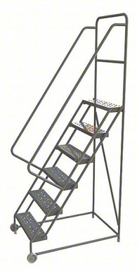 6-Step Tilt and Roll Industrial and Warehouse Steel Ladder With Perforated Tread, 24" Wide Steps