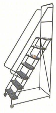 7-Step Tilt and Roll Industrial and Warehouse Steel Ladder With Perforated Tread, 24" Wide Steps