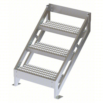 Tri-Arc Ladder: 36 In Top Step Height, 3 Steps, 45° Climbing Angle, 32 In Vertical Clearance, Serrated