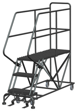 Single Entry Work Platforms, 3 Step, 33" Wide Base, 48" Deep Platform, Serrated Tread