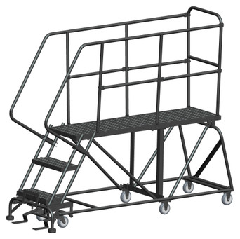 Single Entry Work Platforms, 3 Step, 33" Wide Base, 60" Deep Platform, Serrated Tread