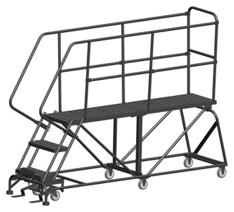 Single Entry Work Platforms, 3 Step, 33" Wide Base, 72" Deep Platform, Serrated Tread