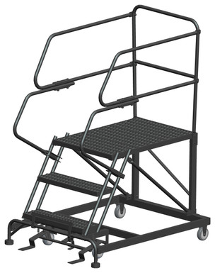 Single Entry Work Platforms, 3 Step, 38" Wide Base, 36" Deep Platform, Serrated Tread