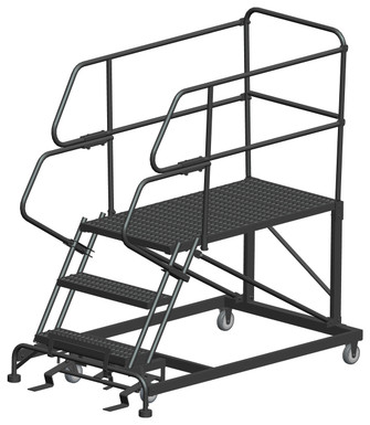 Single Entry Work Platforms, 3 Step, 38" Wide Base, 48" Deep Platform, Serrated Tread