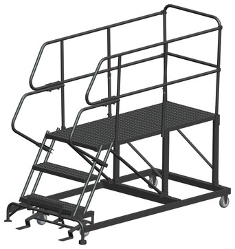Single Entry Work Platforms, 3 Step, 38" Wide Base, 60" Deep Platform, Serrated Tread