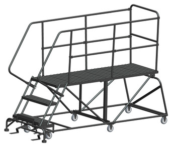 Single Entry Work Platforms, 3 Step, 38" Wide Base, 72" Deep Platform, Serrated Tread