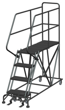 Single Entry Work Platforms, 4 Step, 33" Wide Base, 48" Deep Platform, Serrated Tread