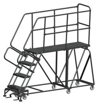 Single Entry Work Platforms, 4 Step, 33" Wide Base, 60" Deep Platform, Serrated Tread