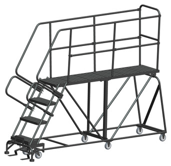 Single Entry Work Platforms, 4 Step, 33" Wide Base, 72" Deep Platform, Serrated Tread