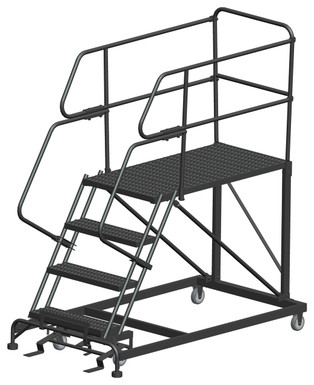 Single Entry Work Platforms, 4 Step, 38" Wide Base, 48" Deep Platform, Serrated Tread