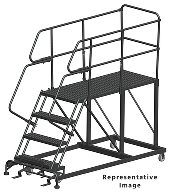 Single Entry Work Platforms, 4 Step, 38 In Wide Base, 72 in Deep Platform, Serrated Tread