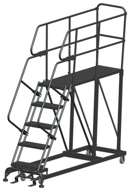 Single Entry Work Platforms, 5 Step, 33 In Wide Base, 60 in Deep Platform, Serrated Tread