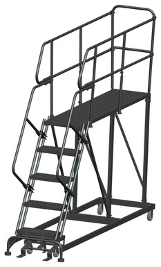 Single Entry Work Platforms, 5 Step, 33 In Wide Base, 72 in Deep Platform, Serrated Tread