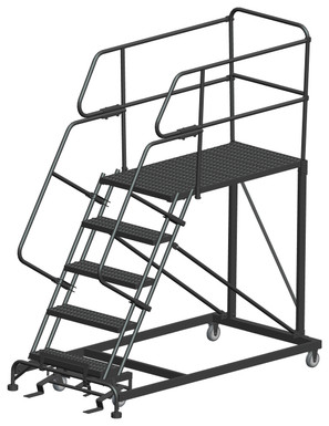 Single Entry Work Platforms, 5 Step, 38 In Wide Base, 48 in Deep Platform, Serrated Tread