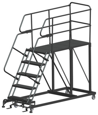 Single Entry Work Platforms, 5 Step, 38 In Wide Base, 60 in Deep Platform, Serrated Tread