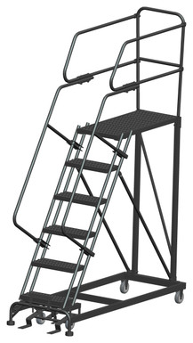 Single Entry Work Platforms, 6 Step, 33 In Wide Base, 36 in Deep Platform, Serrated Tread
