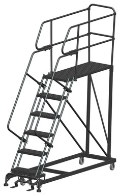 Single Entry Work Platforms, 6 Step, 33 In Wide Base, 48 in Deep Platform, Serrated Tread