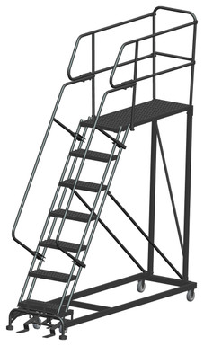 Single Entry Work Platforms, 7 Step, 33 In Wide Base, 48 in Deep Platform, Serrated Tread