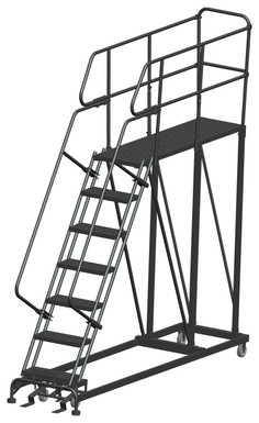 Single Entry Work Platforms, 7 Step, 33 In Wide Base, 60 in Deep Platform, Serrated Tread