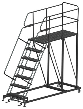 Single Entry Work Platforms, 7 Step, 38 In Wide Base, 60 in Deep Platform, Serrated Tread