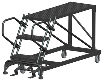 Single Entry Work Platforms, 3 Step, No Rails, 33" Wide Base, 48" Deep Platform, Serrated Tread