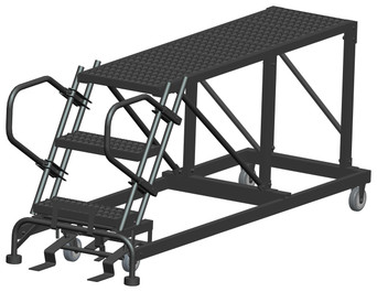 Single Entry Work Platforms, 3 Step, No Rails, 33" Wide Base, 60" Deep Platform, Serrated Tread