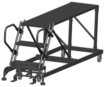 Single Entry Work Platforms, 3 Step, No Rails, 33" Wide Base, 72" Deep Platform, Serrated Tread