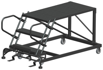 Single Entry Work Platforms, 3 Step, No Rails, 38" Wide Base, 48" Deep Platform, Serrated Tread