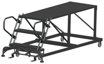 Single Entry Work Platforms, 3 Step, No Rails, 38" Wide Base, 72" Deep Platform, Serrated Tread